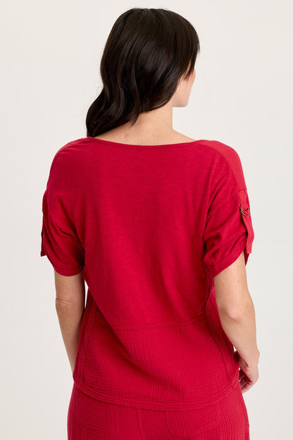 Milani Gauze Lace Trim V-Neck Top