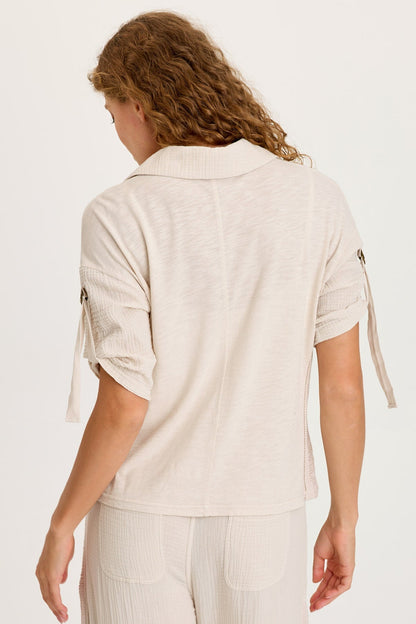 Kaleo Gauze Lace Trim Snap-Up Top