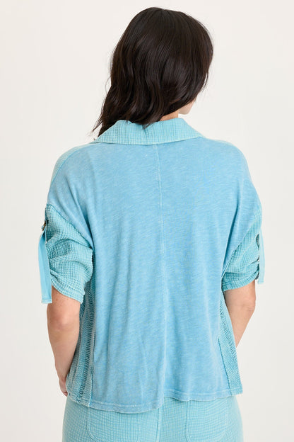 Kaleo Gauze Lace Trim Snap-Up Top