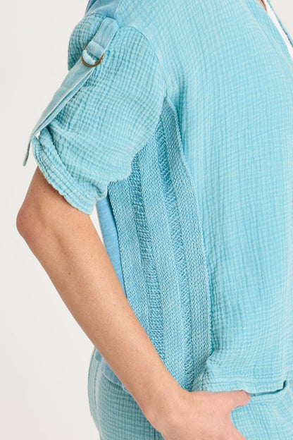 Kaleo Gauze Lace Trim Snap-Up Top