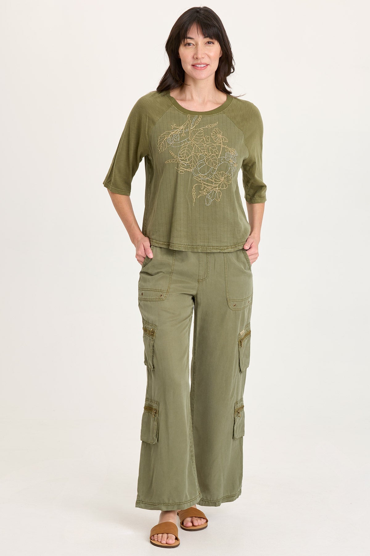 Jory Embroidered Pinstripe Raglan Top