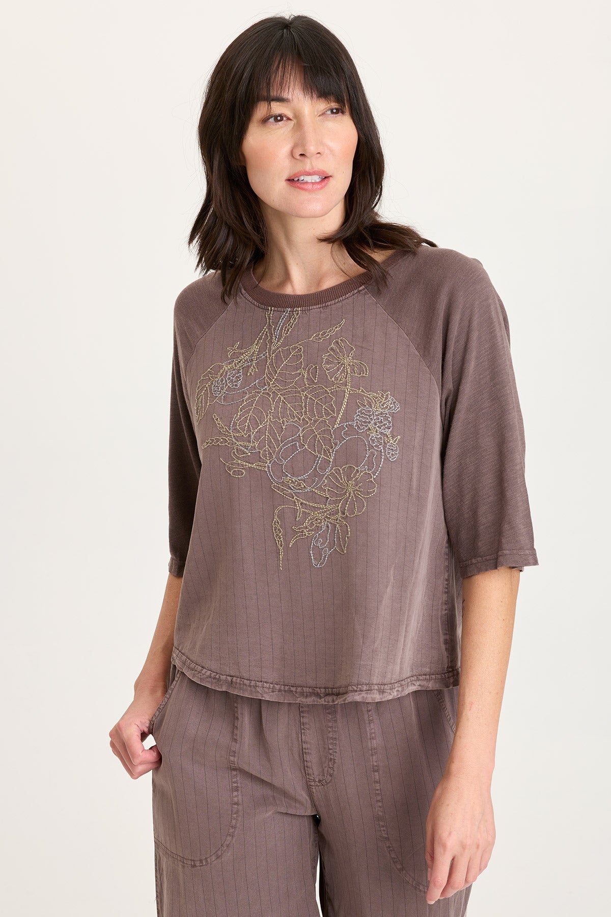 Jory Embroidered Pinstripe Raglan Top