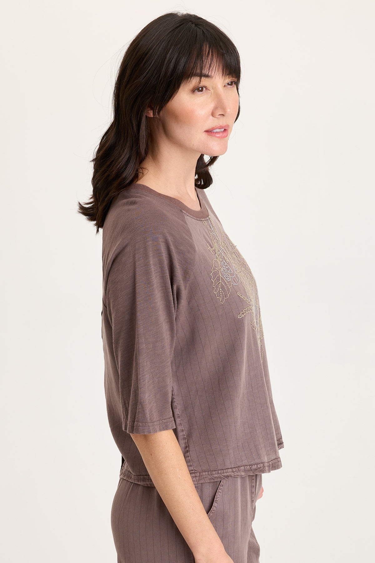 Jory Embroidered Pinstripe Raglan Top