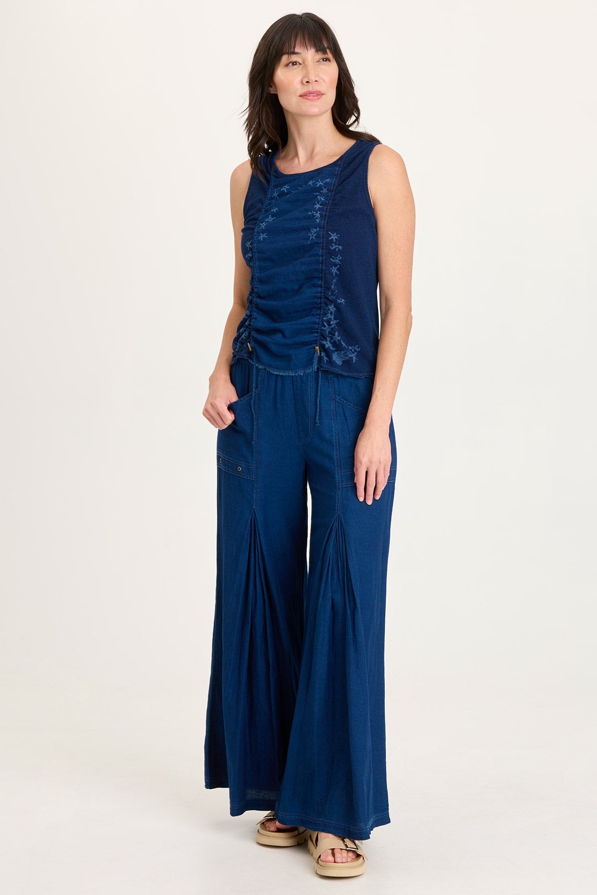 Jerona Indigo Pleated Wide Leg Pant