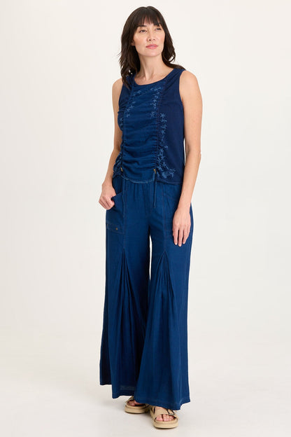 Jerona Indigo Pleated Wide Leg Pant