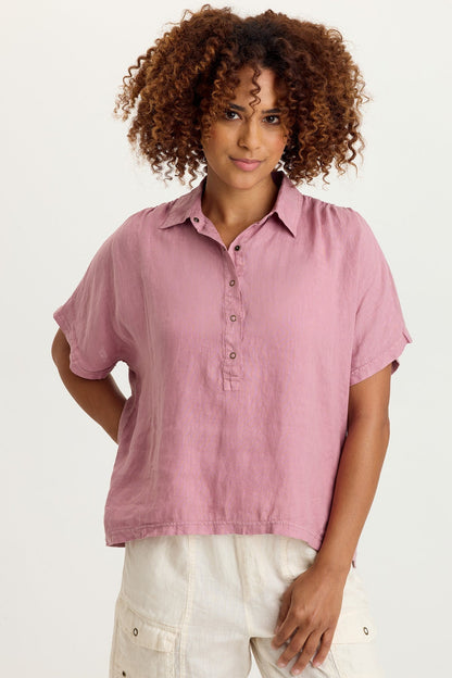 Quilla Linen Collared Top