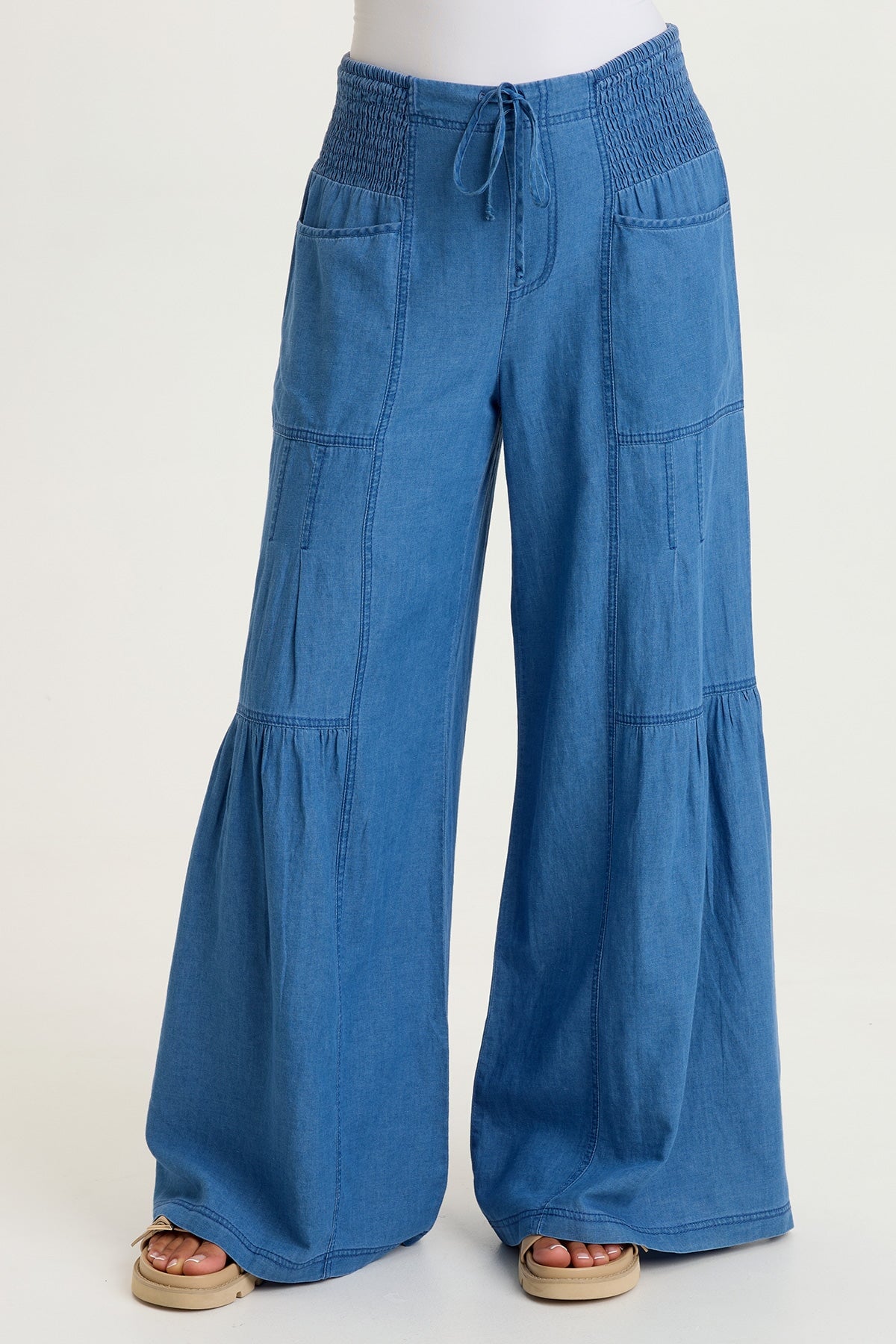 Zain Indigo Twill Tiered Wide Leg