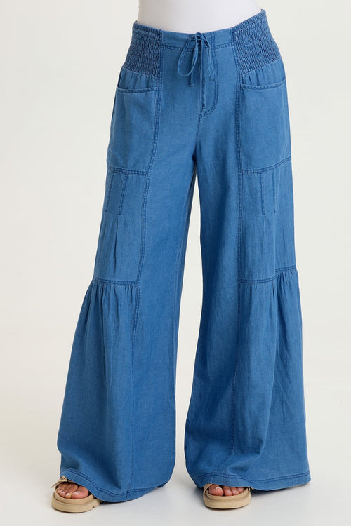 Zain Indigo Twill Tiered Wide Leg