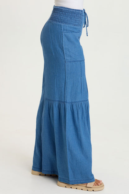 Zain Indigo Twill Tiered Wide Leg