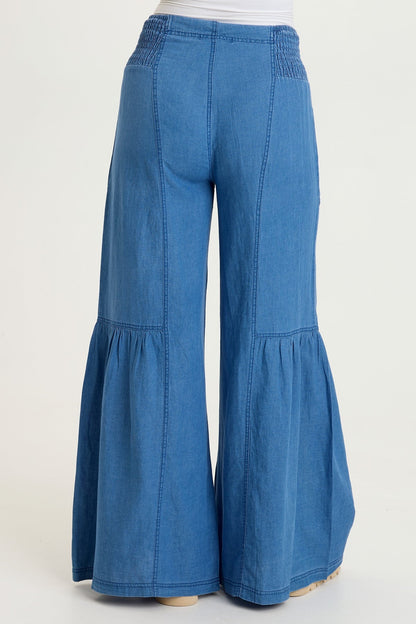 Zain Indigo Twill Tiered Wide Leg