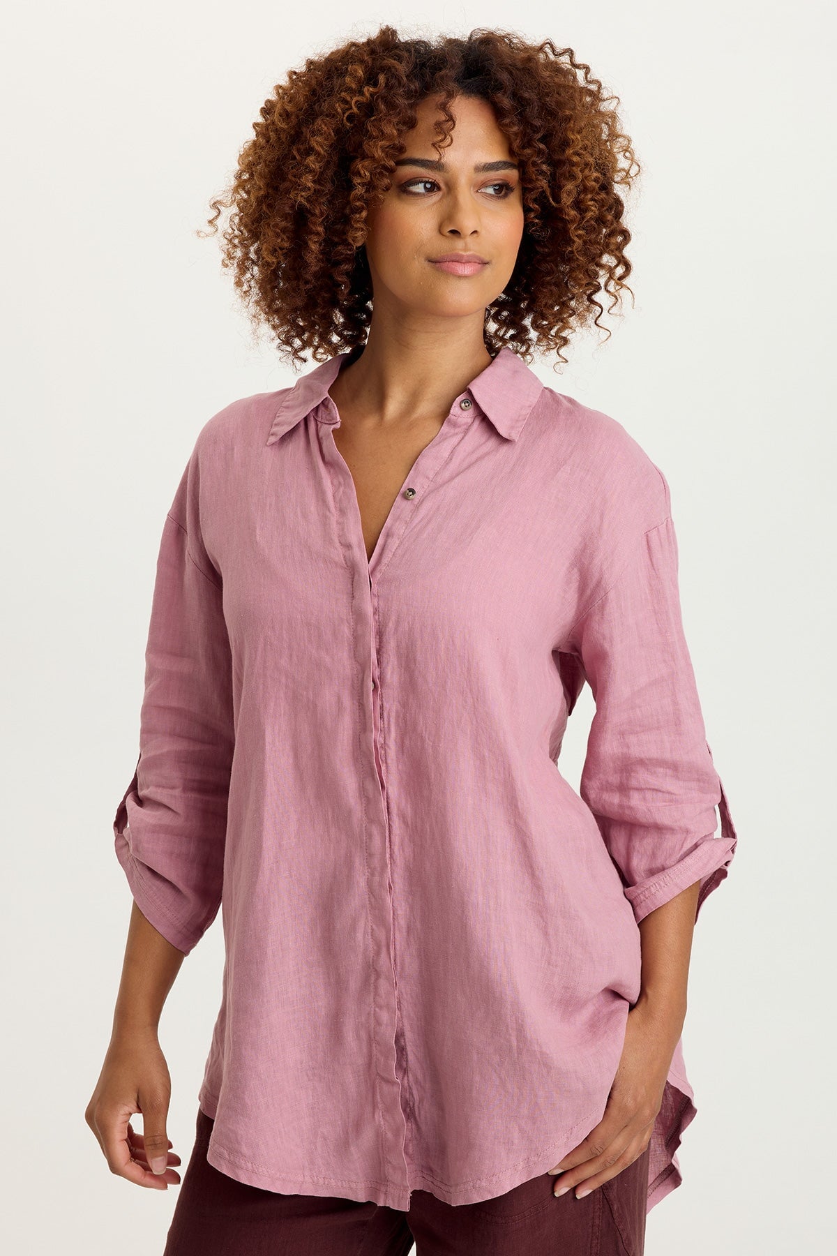 Moira Linen Hi-Lo Button-Up Top