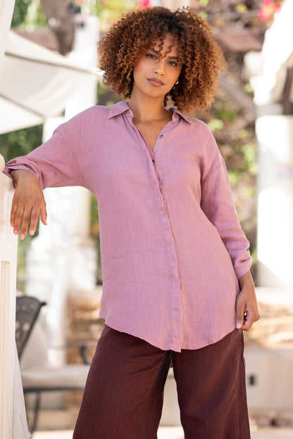 Moira Linen Hi-Lo Button-Up Top