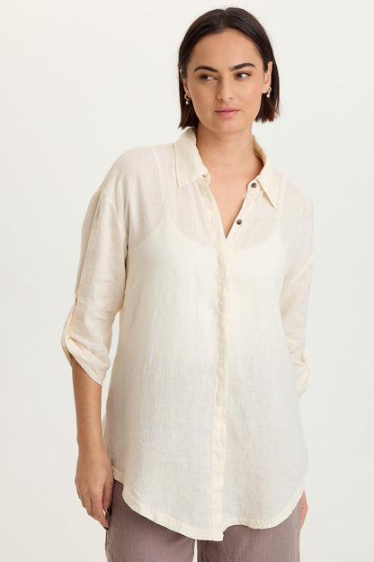Moira Linen Hi-Lo Button-Up Top