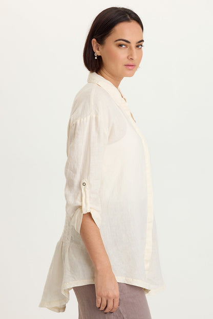 Moira Linen Hi-Lo Button-Up Top
