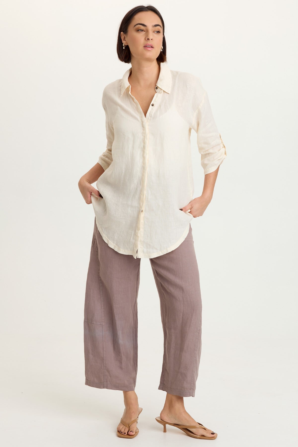 Moira Linen Hi-Lo Button-Up Top