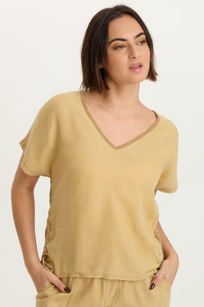 Dashell Twill Corded V-Neck Top