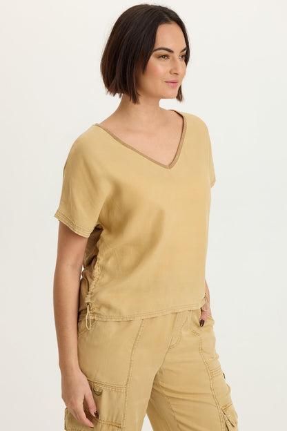 Dashell Twill Corded V-Neck Top