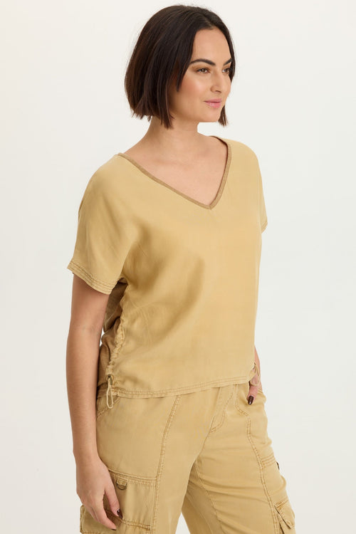 Dashell Twill Corded V-Neck Top