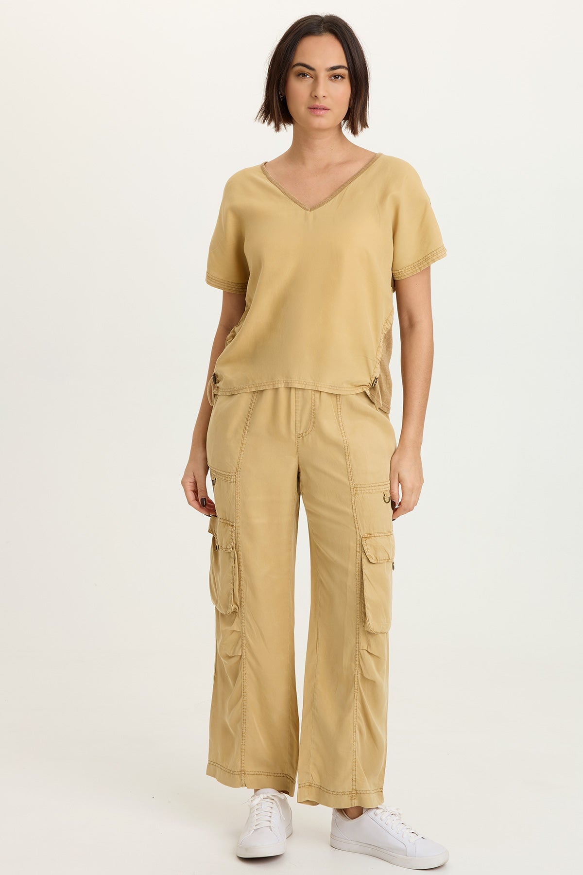 Dashell Twill Corded V-Neck Top