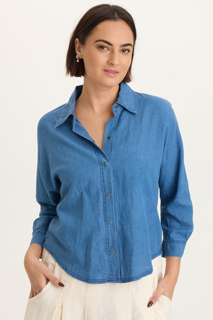 Abena Indigo Twill Snap-Up Top