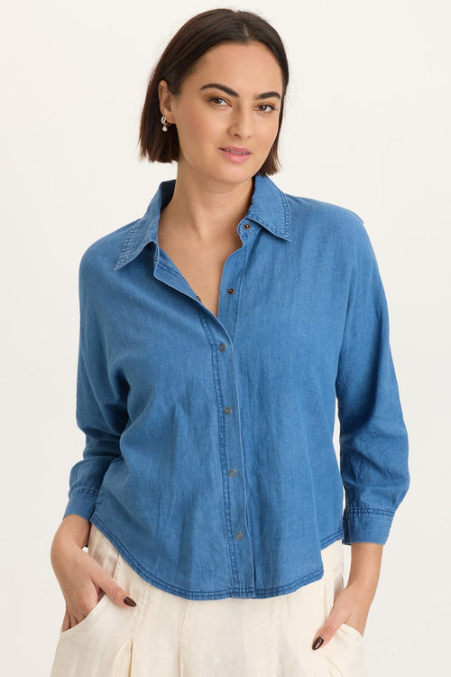 Abena Indigo Twill Snap-Up Top
