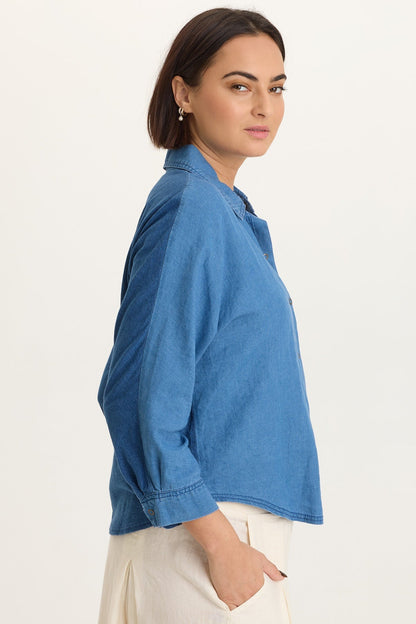Abena Indigo Twill Snap-Up Top