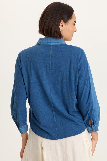 Abena Indigo Twill Snap-Up Top