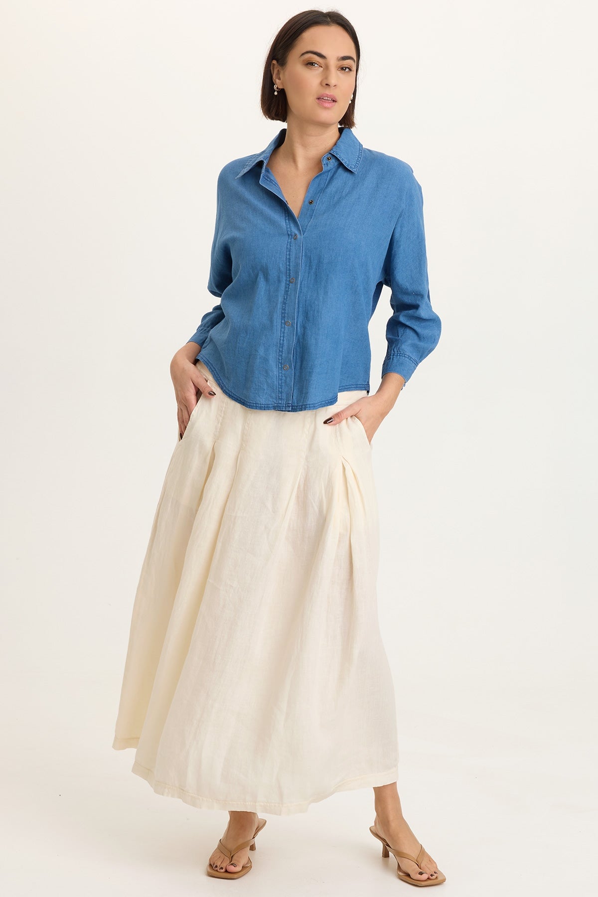 Abena Indigo Twill Snap-Up Top