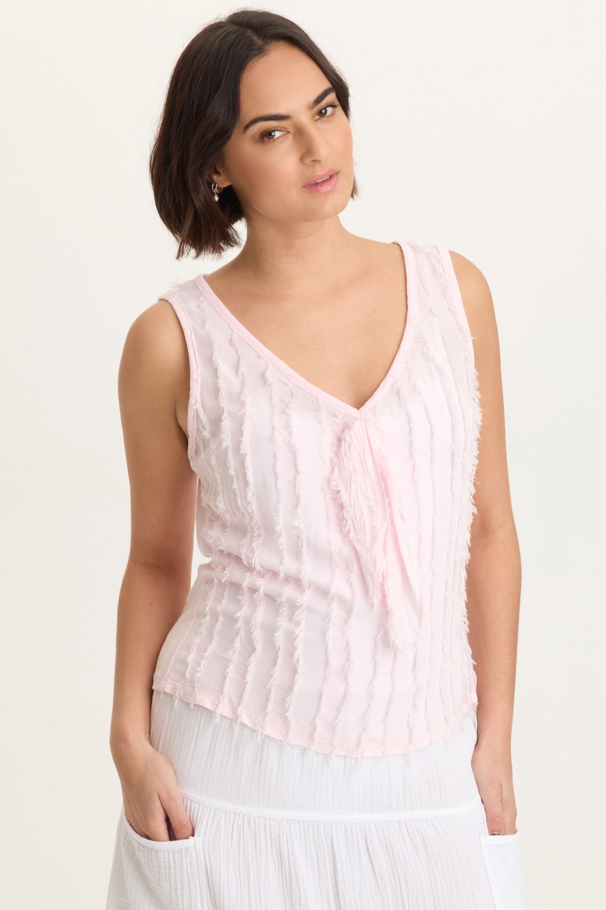 Brisa Stripe Voile Tie V-Neck Tank