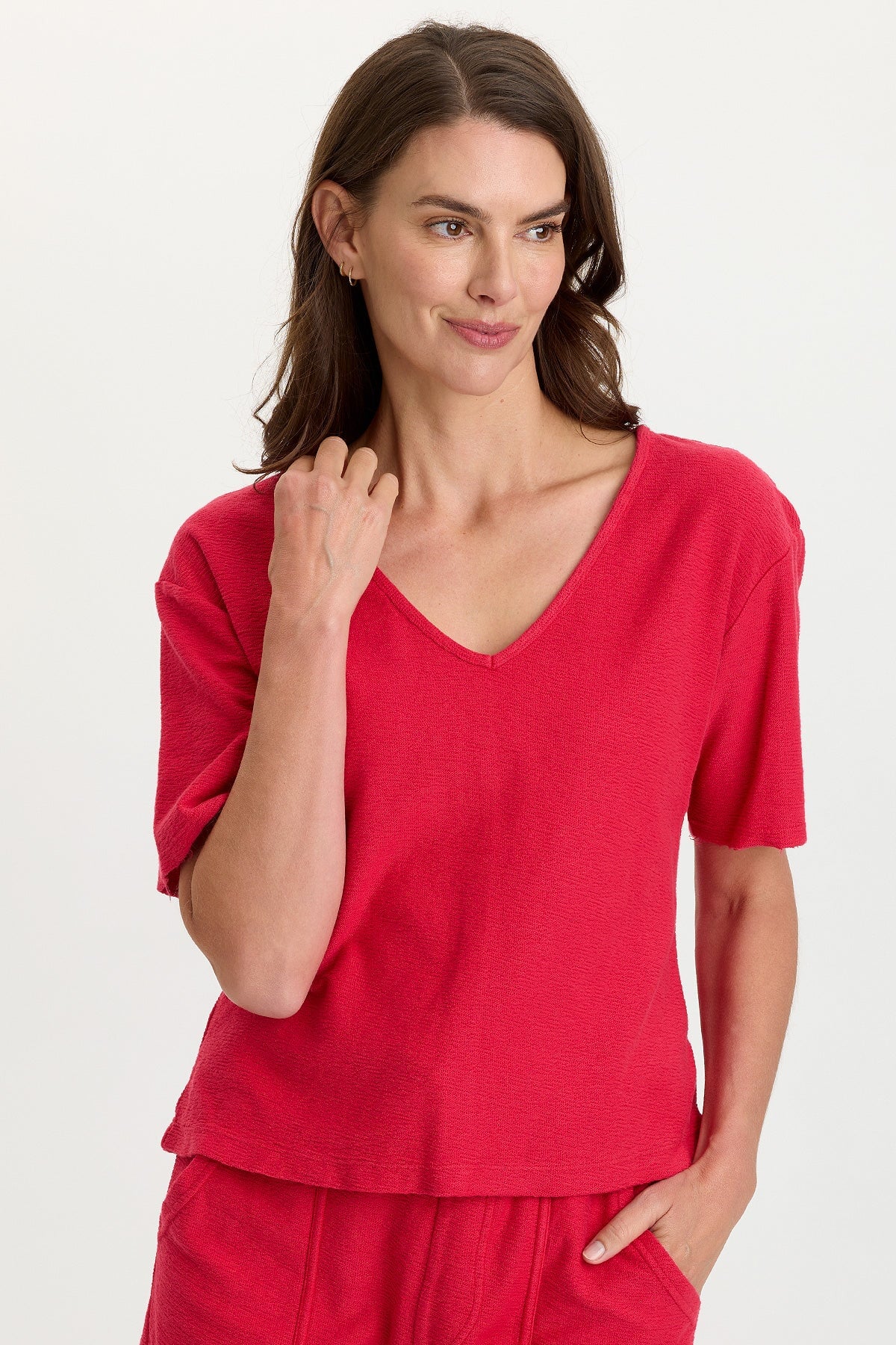 Lorn Crepe Knit V-Neck Tee
