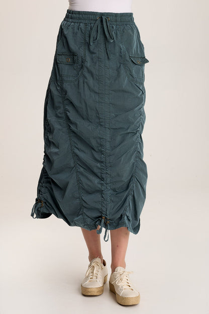 Zeno Ruched Sporty Cargo Midi Skirt