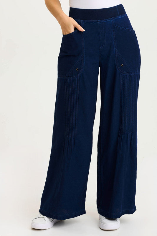 Ralston Indigo Twill Lightweight Pleated Wide Leg Pant