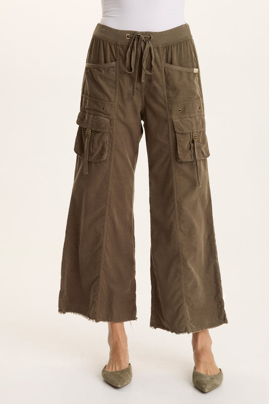 Heta Corduroy Wide-Leg Drawstring Cargo Pant