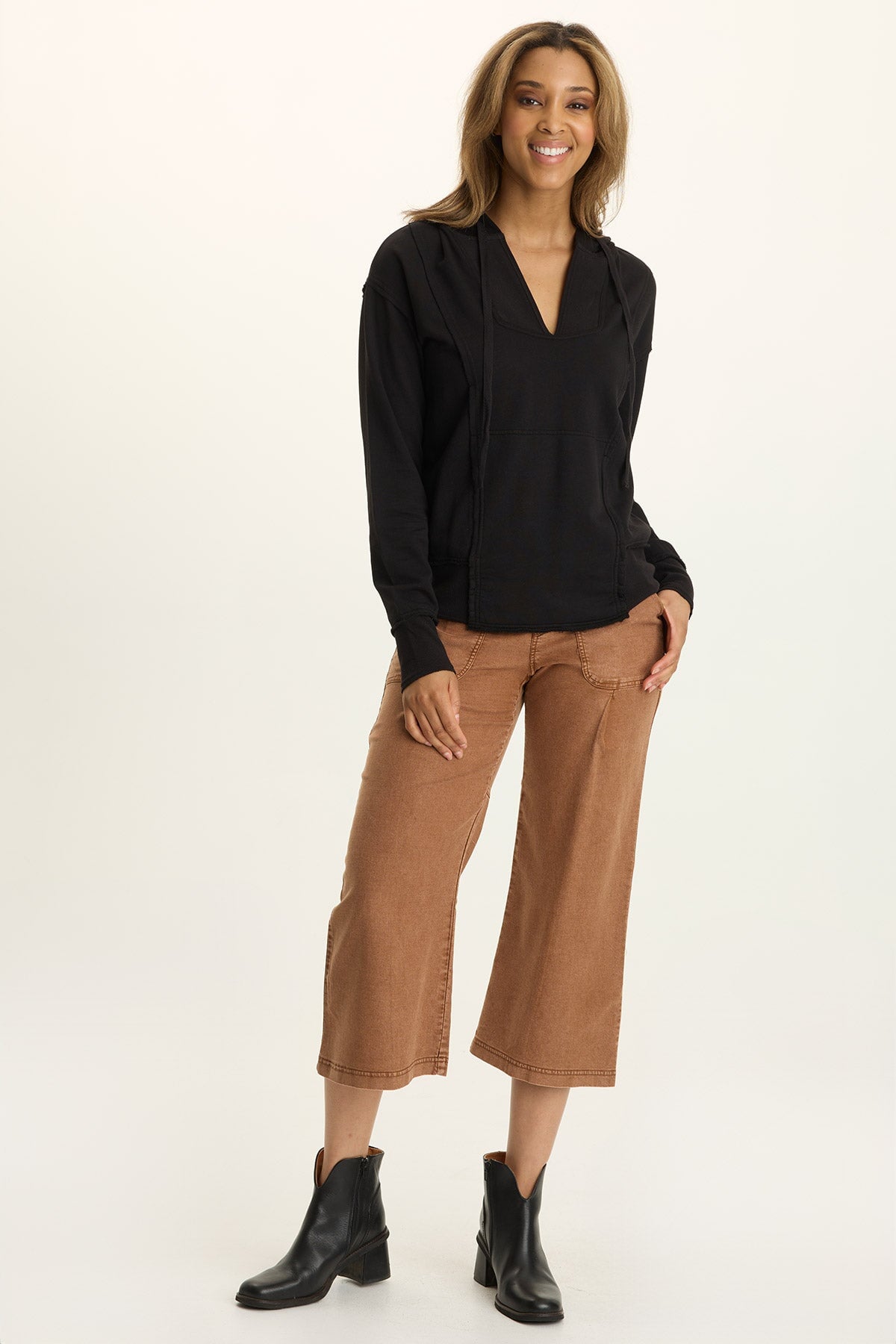 Eileen Twill Wide-Leg Crop Pant