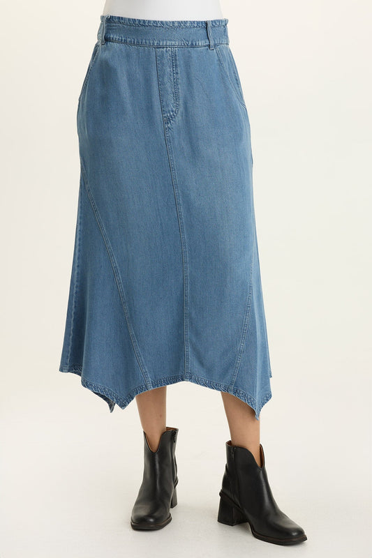 Kyrie Sharkbite Denim Midi Skirt