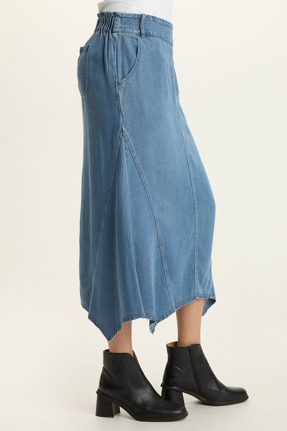 Kyrie Sharkbite Denim Midi Skirt