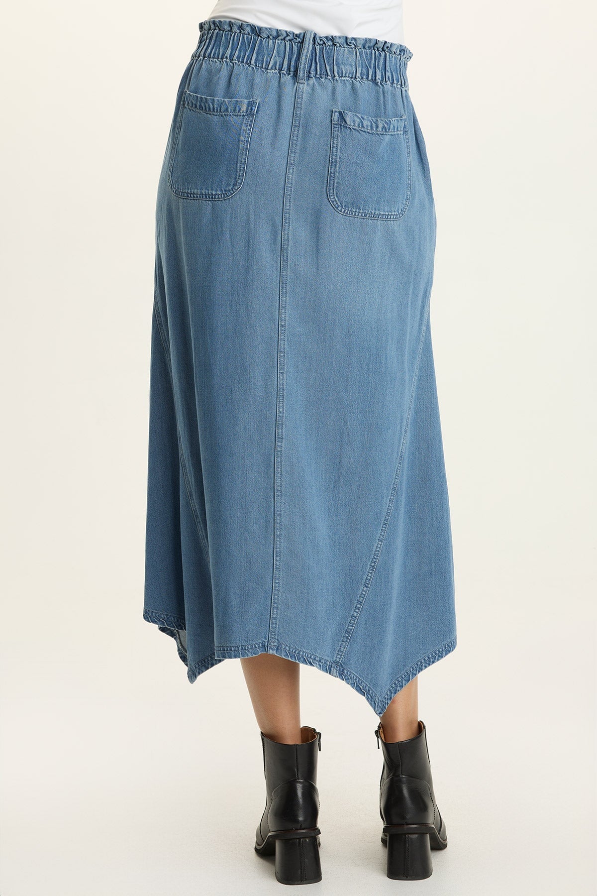 Kyrie Sharkbite Denim Midi Skirt