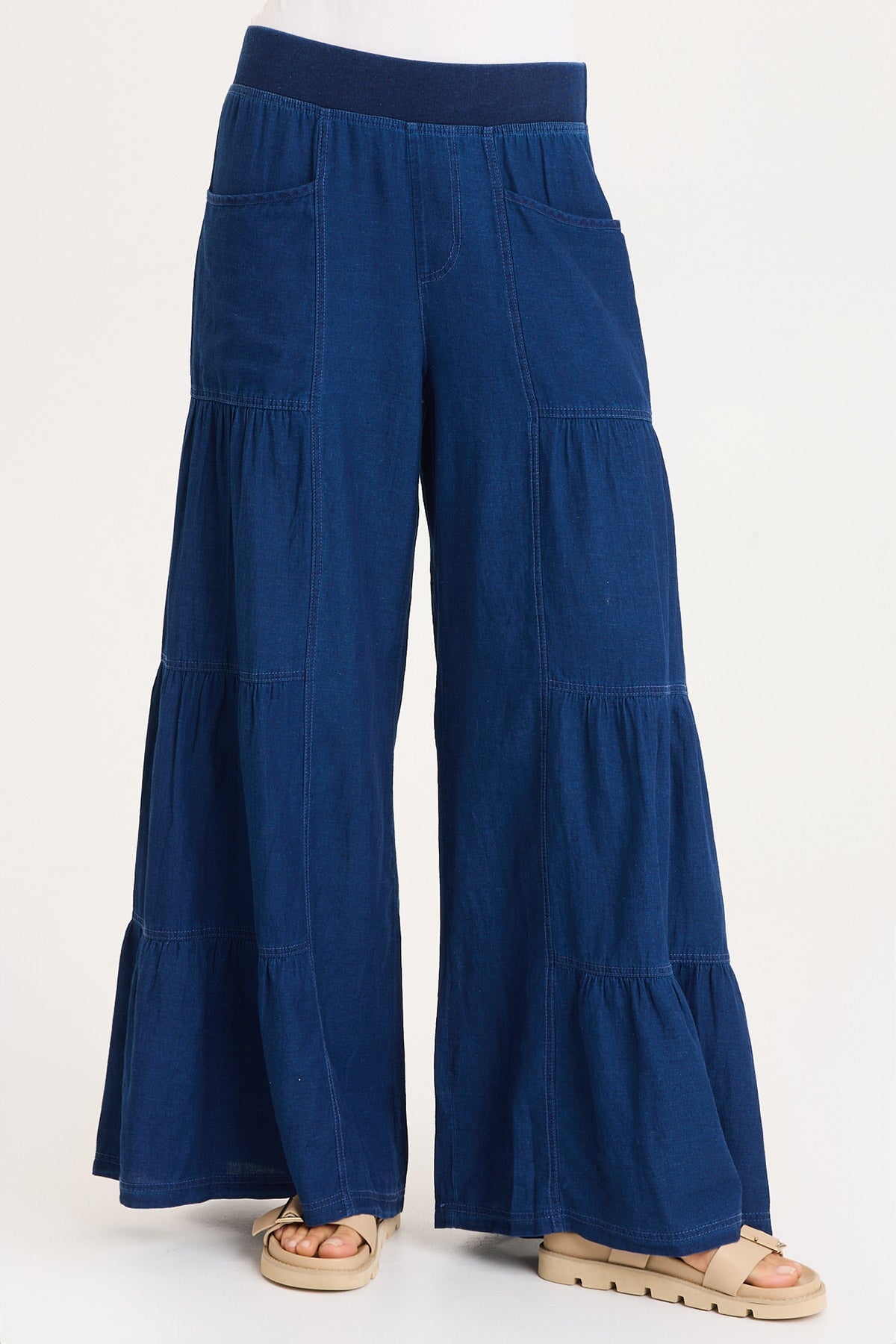 Dugan Mock-Denim Side Tiered Wide Leg Pant
