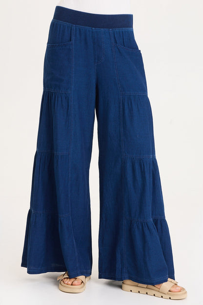 Dugan Mock-Denim Side Tiered Wide Leg Pant