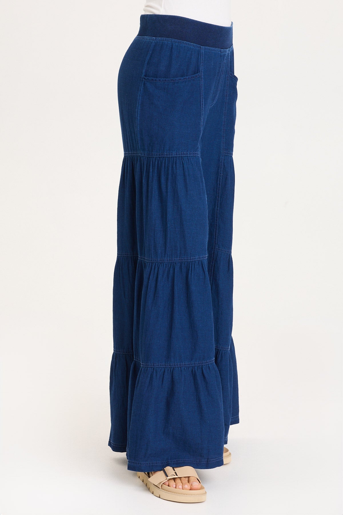 Dugan Mock-Denim Side Tiered Wide Leg Pant