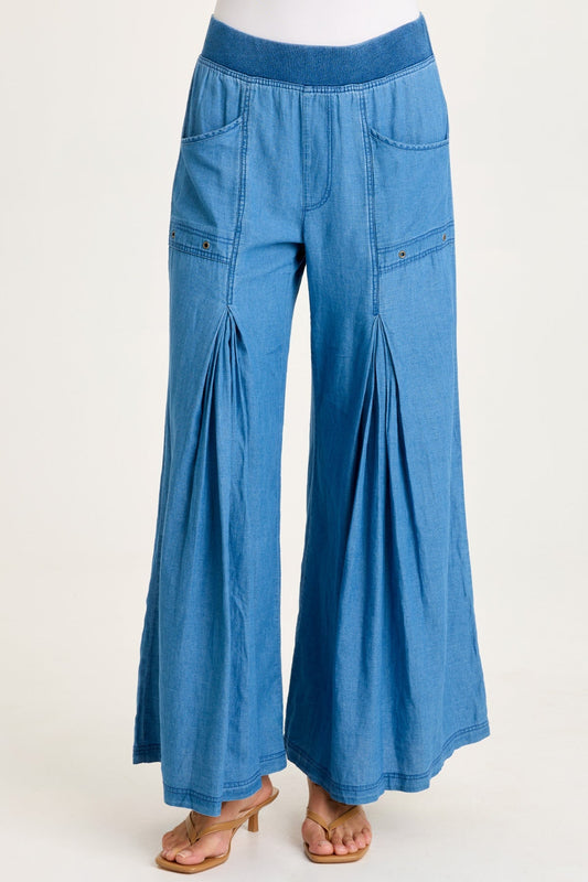 Jerona Indigo Pleated Wide Leg Pant