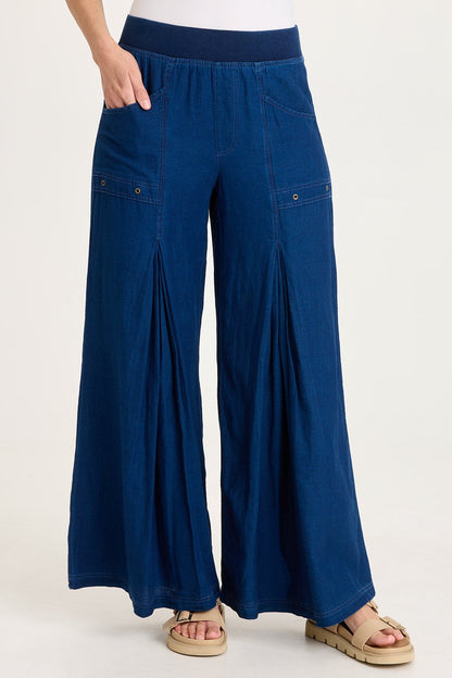 Jerona Indigo Pleated Wide Leg Pant