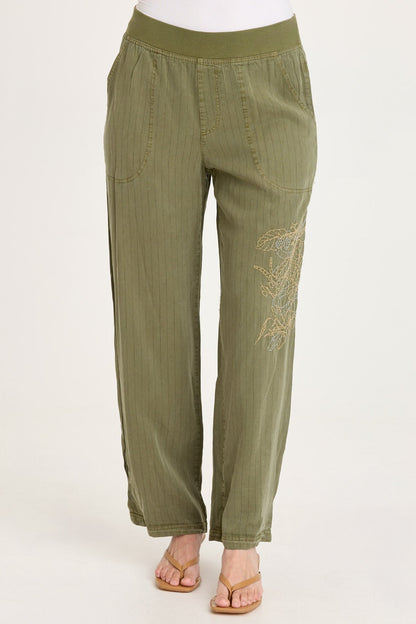 Carell Embroidered Pinstripe Pleated Leg Pant