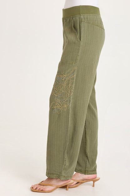 Carell Embroidered Pinstripe Pleated Leg Pant