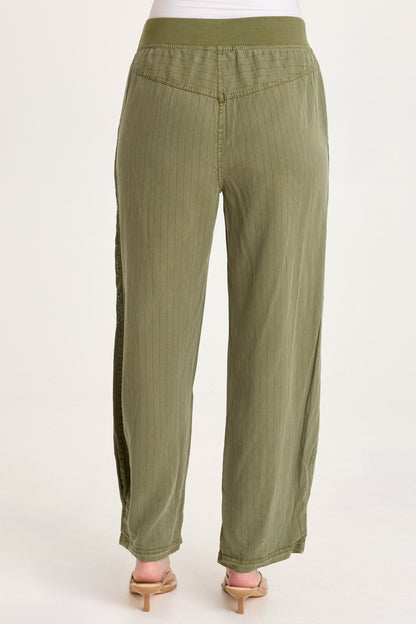 Carell Embroidered Pinstripe Pleated Leg Pant
