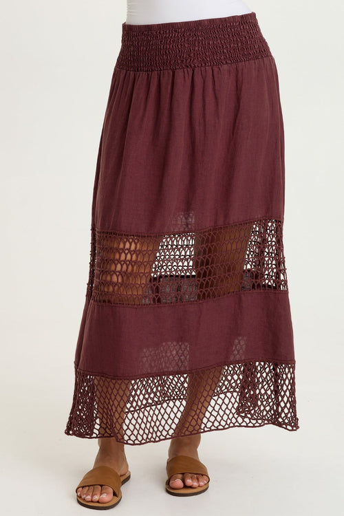 Fola Tiered Linen Crochet Skirt