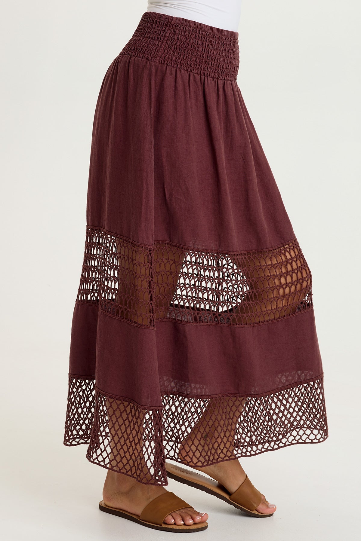 Fola Tiered Linen Crochet Skirt