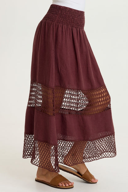 Fola Tiered Linen Crochet Skirt