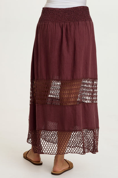 Fola Tiered Linen Crochet Skirt