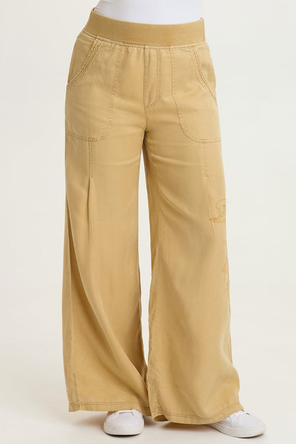 Embroidered Dacia Twill Pleated Pant